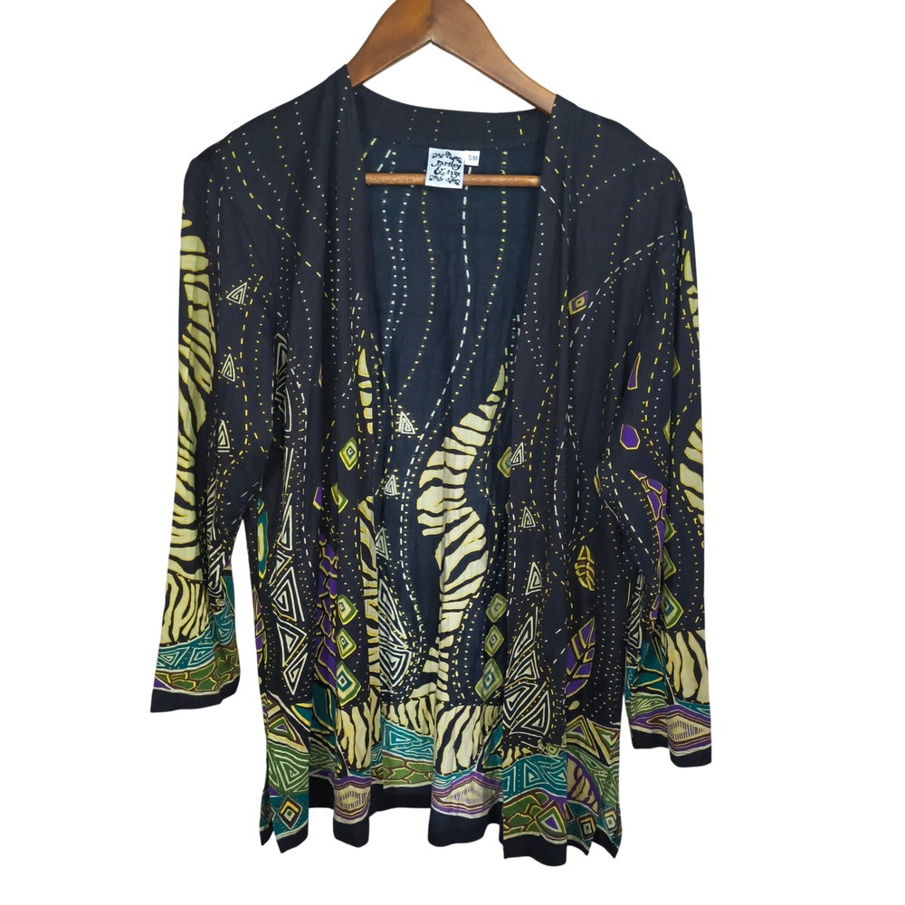Parsley‎ & Sage Womens Abstract Tribal Print Open Front Cardigan Black SM SM/M